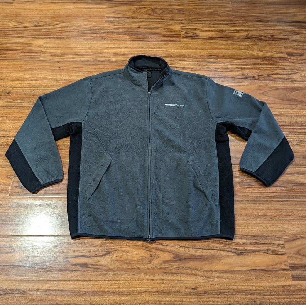 Vintage 90s Nautica Jacket XL Black Fleece Competition Spell Out 3M Reflective